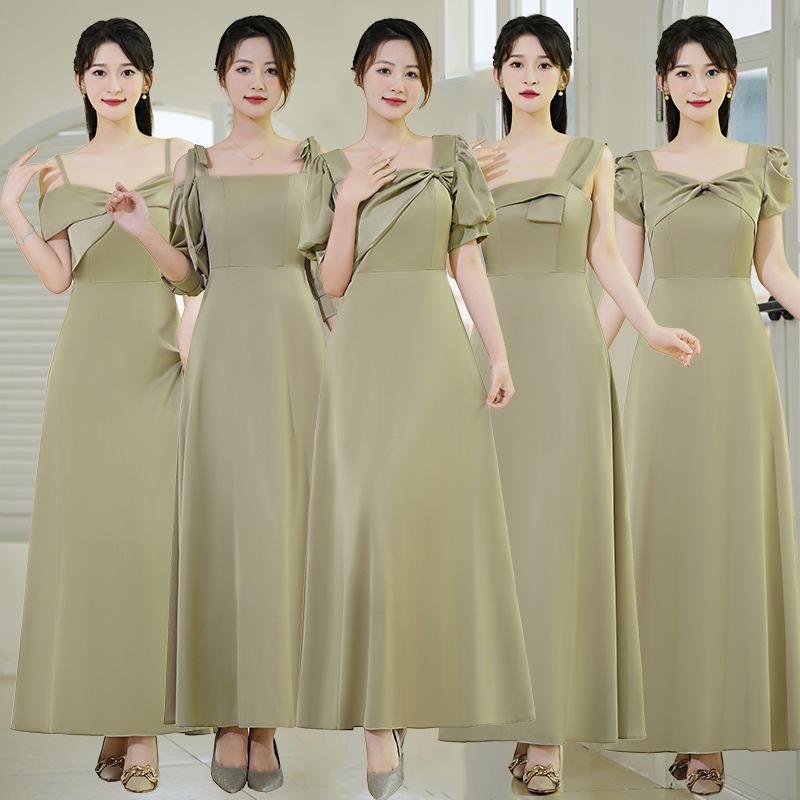 Bridesmaid Dress 2026 New Style Long-Sleeve Wedding Party Evening Gown for Women in Fruit Green Satin, Elegant Long Style
