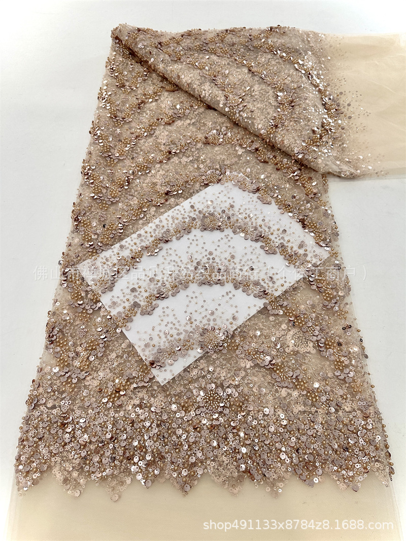 Verano transfronterizo bordado falda larga tela de malla bordado tubo de perlas vestido de moda rendimiento tela de encaje
