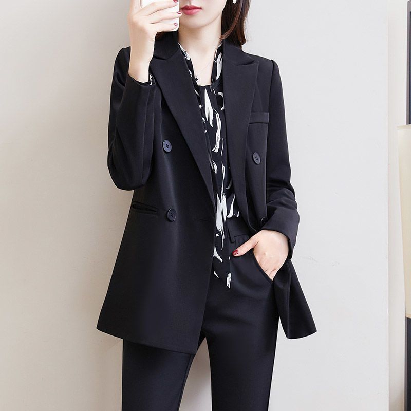 黑色西装外套女2025春秋新款韩版宽松中长休闲气质西服上衣英伦风|undefined