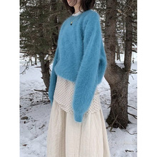 2024秋冬新款加厚保暖貂绒毛衣女宽松韩版宽松慵懒针织衫可代发