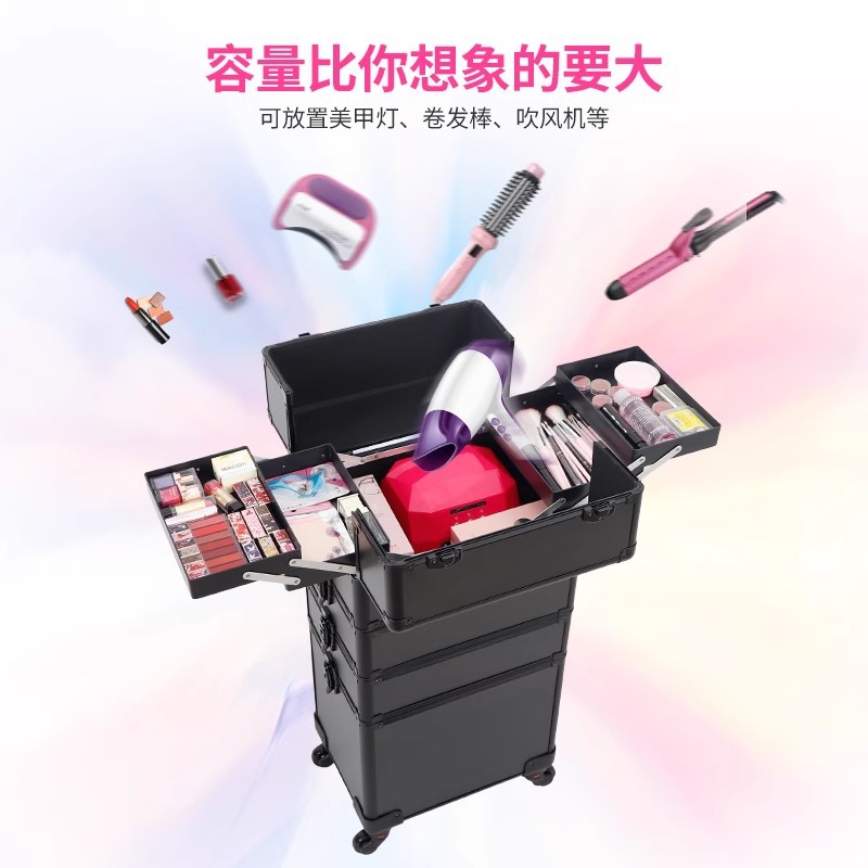 Estuche de cosméticos, barra de tracción, portátil multicapa de gran capacidad, talón profesional, talón de maquillaje, caja de herramientas de tatuaje de uñas para pestañas