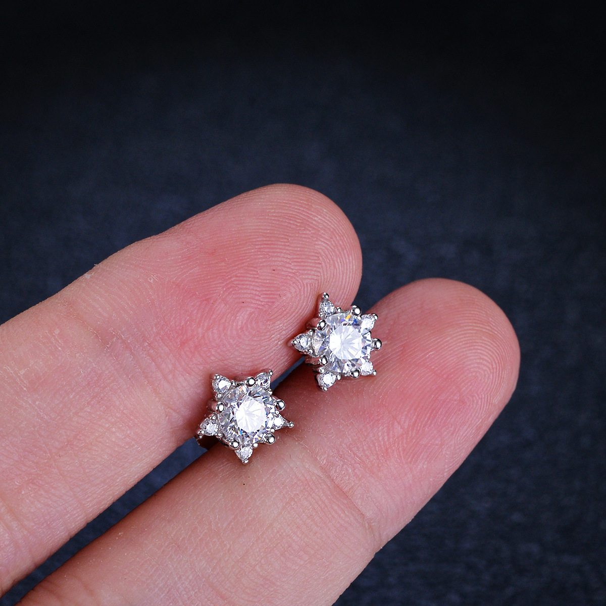 Star Pattern Women's Gender Inlay Design 1 Pair 925 Sterling Silver Star Ear Studs