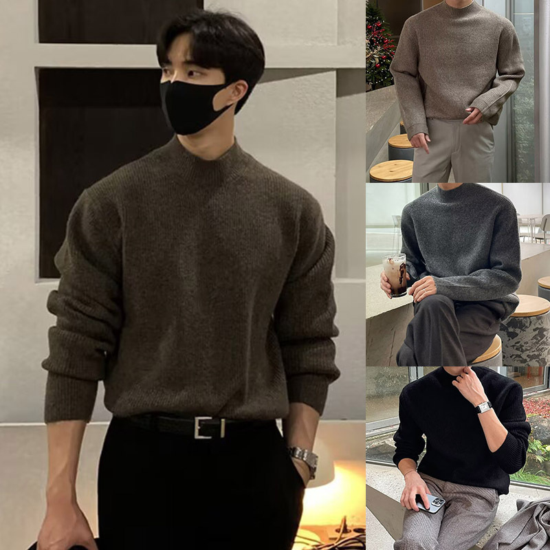 Half Turtleneck Knitwear Men's Autumn and Winter Base Layer Thermal Clothing Korean Business Suit Inner Wear Foreign Trade Cross-Border Wholesale