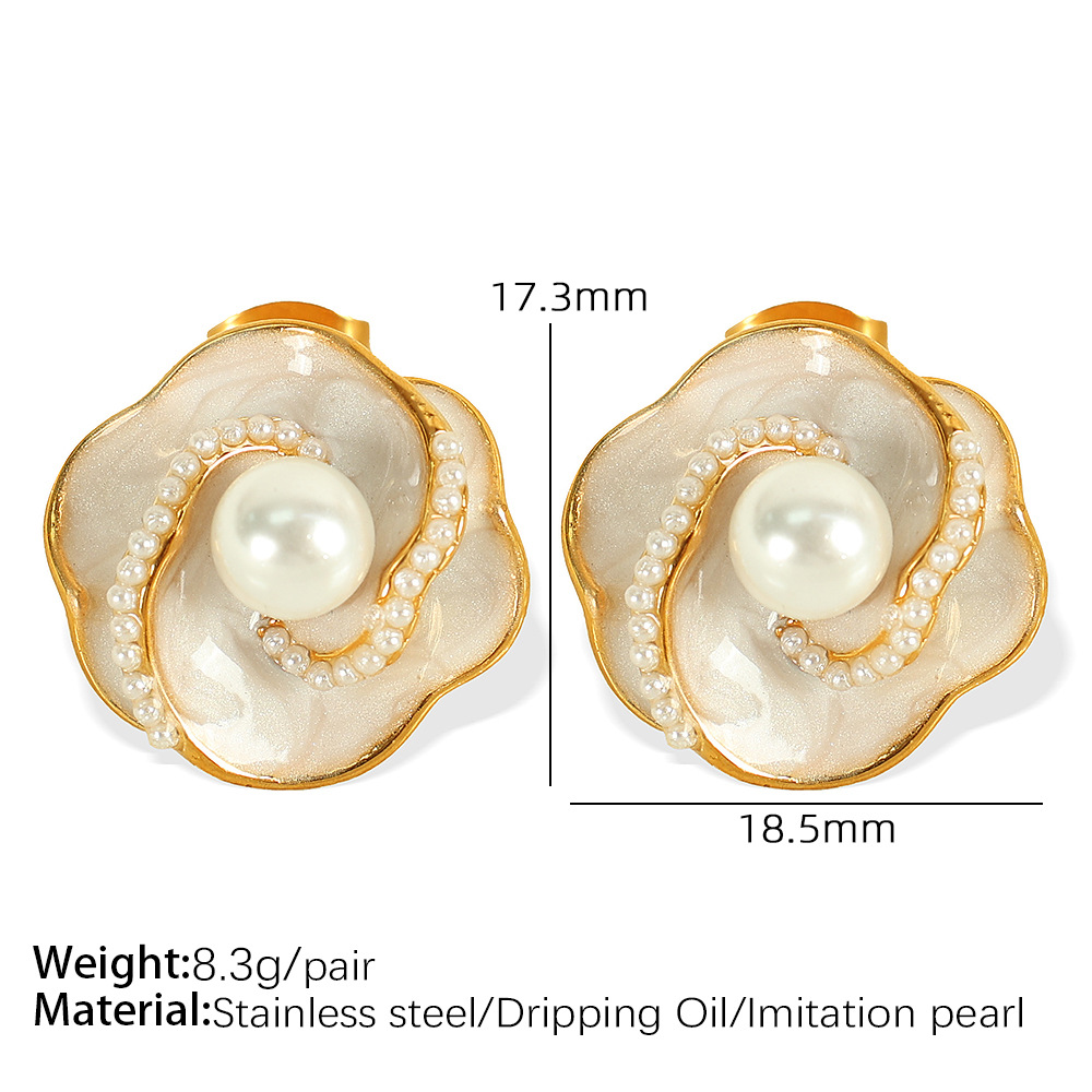 EH661 white pearl white oil gold earrings
