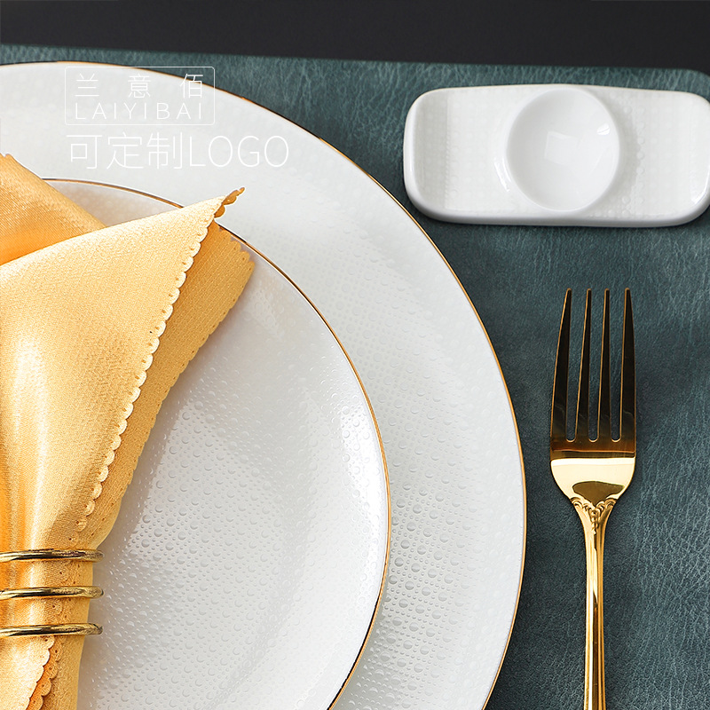 轻奢宫廷风描金骨瓷米饭碗茶杯整套酒店餐厅包厢私人会所摆台餐具