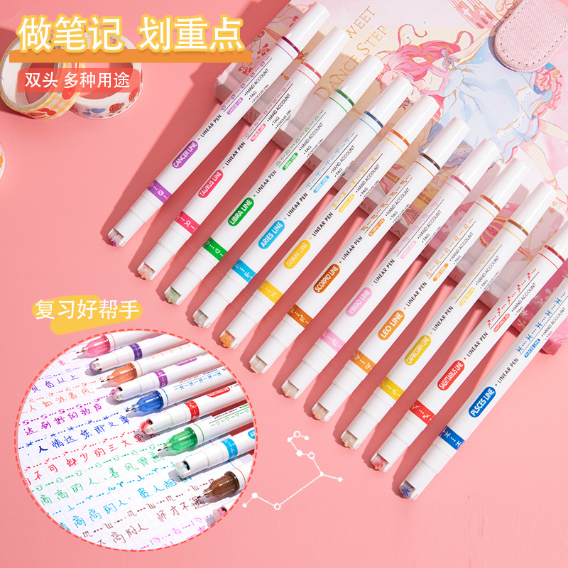 Creativa doce constelación curva de pluma de doble cabeza de secado rápido clave resaltar pluma marca pintura gancho línea mano cuenta contorno pluma