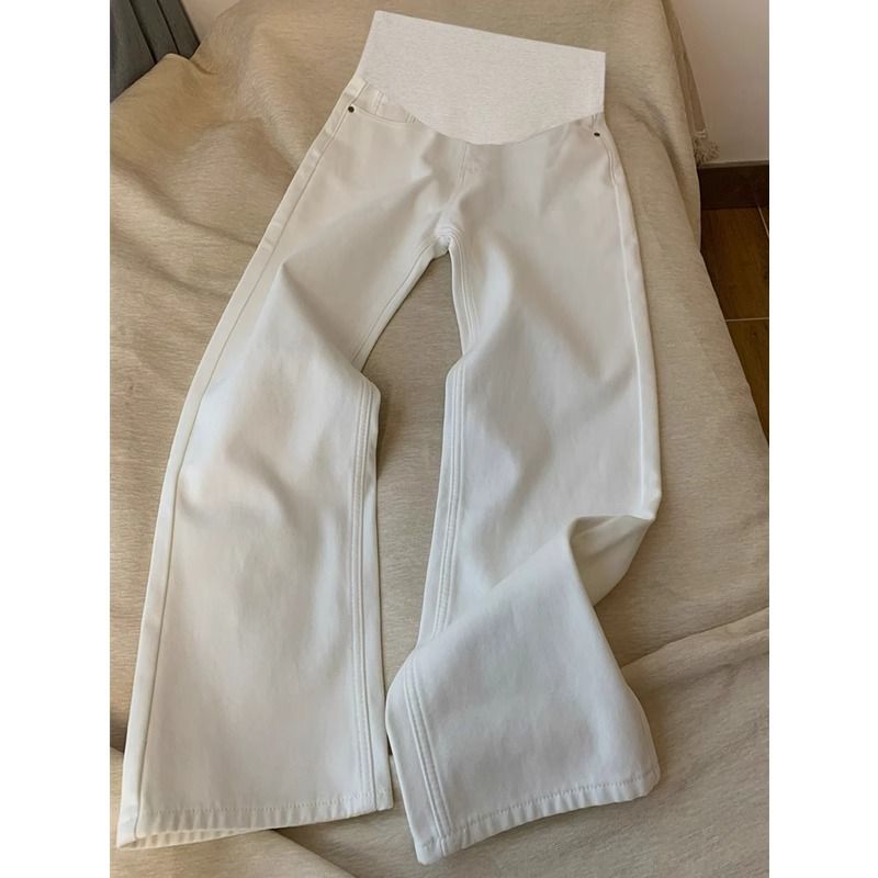 Maternity White Jeans Spring and Autumn New Large Size Loose Belly Support Straight Wide-Leg Pants Slimming Leggings Versatile