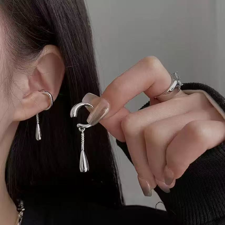 Colgante de gota de agua cadena de borda hueco sin agujeros de orejas clips de orejas lujosas sensación de alto nivel simple pendientes largos joyas para mujeres