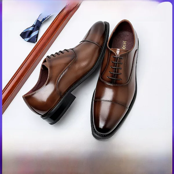 Leather Shoes Men's Business Shoes Oxford Men's Shoes Genuine Leather Dress Three-Joint Men's Leather Shoes Inner Height Increasing Leather Shoes British Style