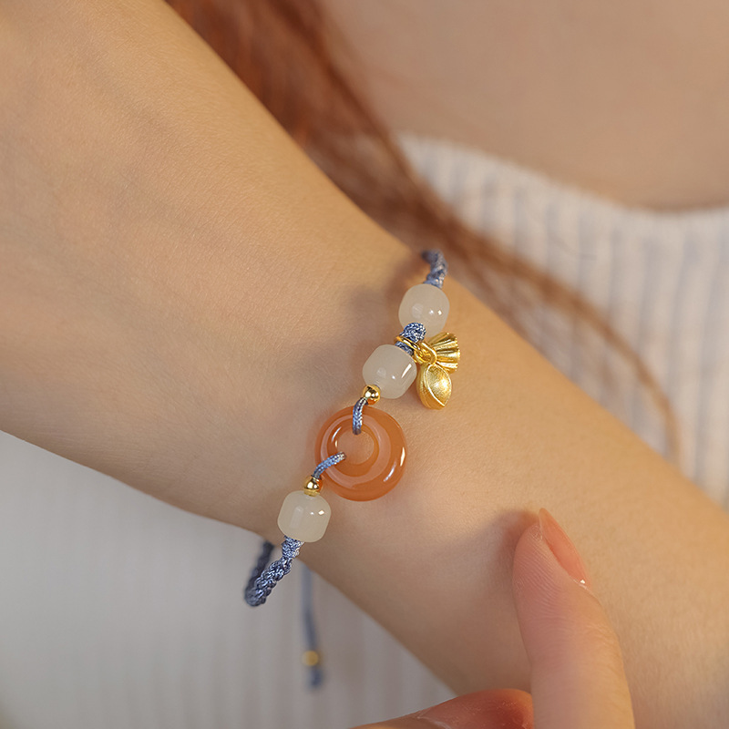 C1313 Dua Dunia Kebahagiaan Gelang Biru Kancing Putri Lotus
