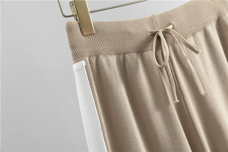 Damenbekleidung Temperament Mode locker gestrickte Strickjacke Jacke + Weste + Hose mit weitem Bein Fauler Stil dreiteiliges Set_voghion.com