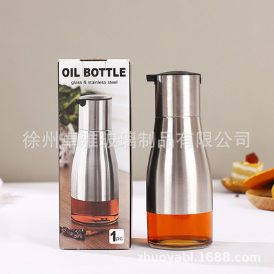 厨房用品 新款不锈钢玻璃油瓶 不锈钢可控防漏油壶酱油醋瓶企鹅瓶|ru