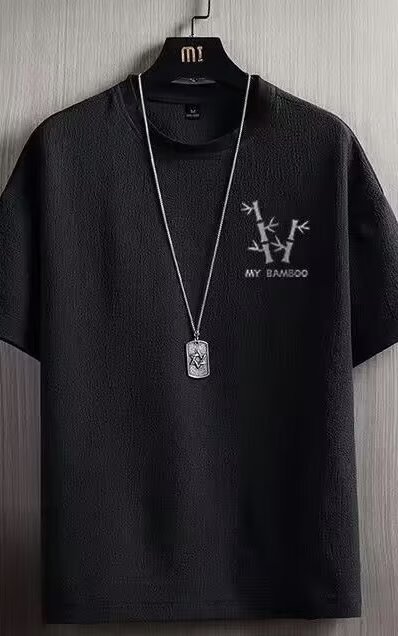 新しいプリントアイスシルク半袖Tシャツメンズ夏ラウンドネックトレンディな薄い半袖Tシャツボトリングシャツトップ服|undefined