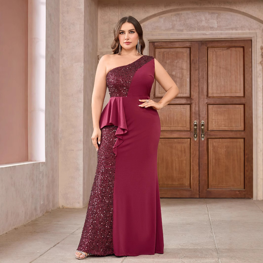Vestido de comercio exterior europeo y americano nuevo estilo Amazon lentejuelas vestido de novia de la madre de la boda vestido de dama de honor sin mangas