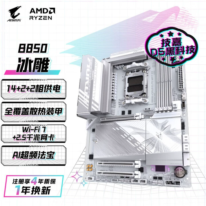 Материнская плата Gigabyte Ice Sculpture B850 AORUS ELITE WIFI7 ICE, большая плата, подходит для 9600X/9700X