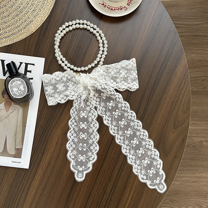 Collar de perlas Nueva bufanda de seda de encaje con cadena de clavícula francesa