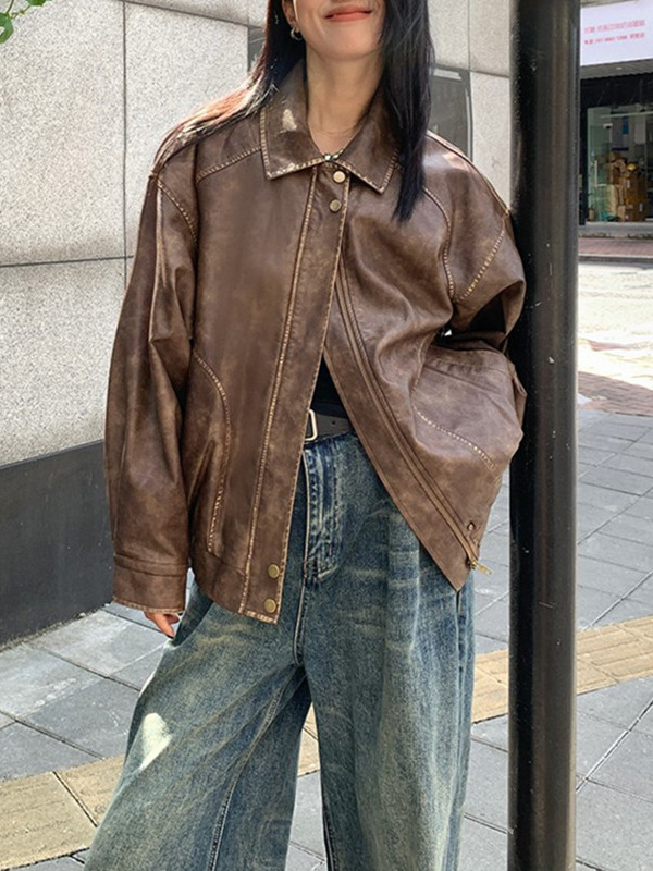 秋の美ラードの新商品のアメリカの復古は古い襟の皮の服のコートをします。
