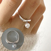 Retro fashionable ring from pearl, chain with tassels hip-hop style, Japanese and Korean, silver 925 sample, on index finger