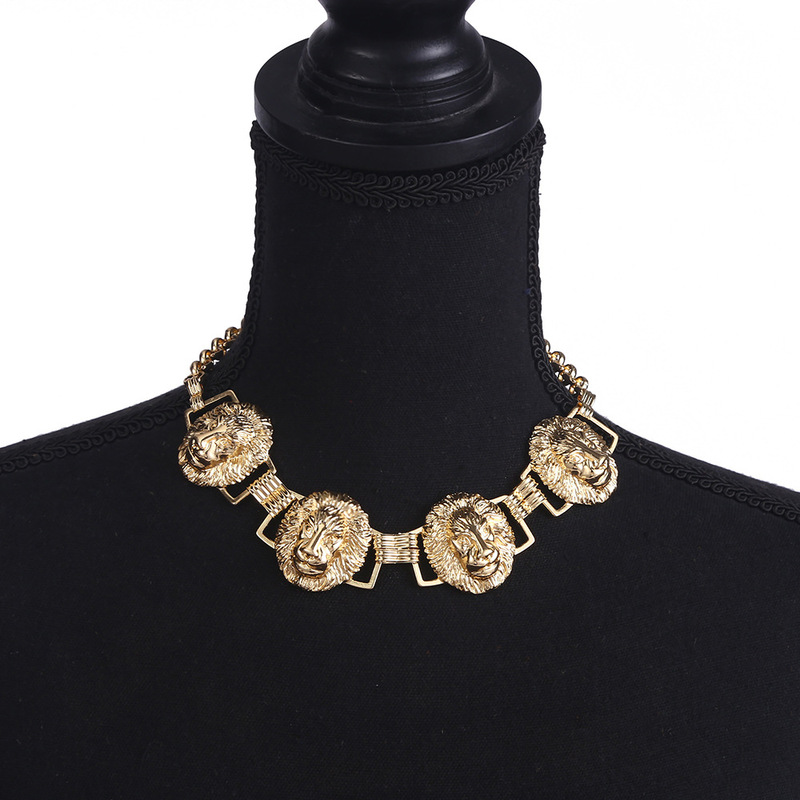 Amazon metal necklace creative personality lion head design necklace cross-border hot selling clavicle chain factory wholesale Amazon metal necklace creative personality lion head design necklace cross-border hot selling clavicle chain factory wholesale