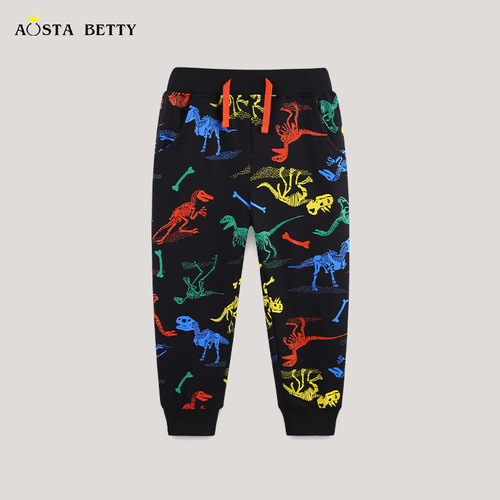 Autumn New Children's Sport Pants Western Style Fashion Boys Long Pants Dinosaur Cartoon Print Middle and Small Children's Ankle Pants