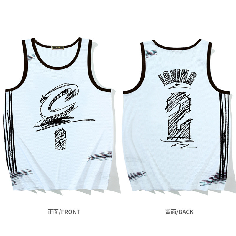 American Quick-Drying Vest Mesh No. 2 Jersey Cavaliers Lakers Warriors Curry Irving Basketball Team Uniform Creative Hand-Painted