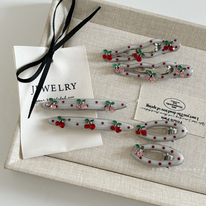 girlish style polka dot cherry barrettes drop oil red hair accessory good-looking mori all-match hairpin hair ornaments