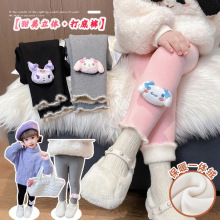 女小童加绒打底裤秋冬款女宝宝洋气卡通时髦一体绒保暖裤子潮批发