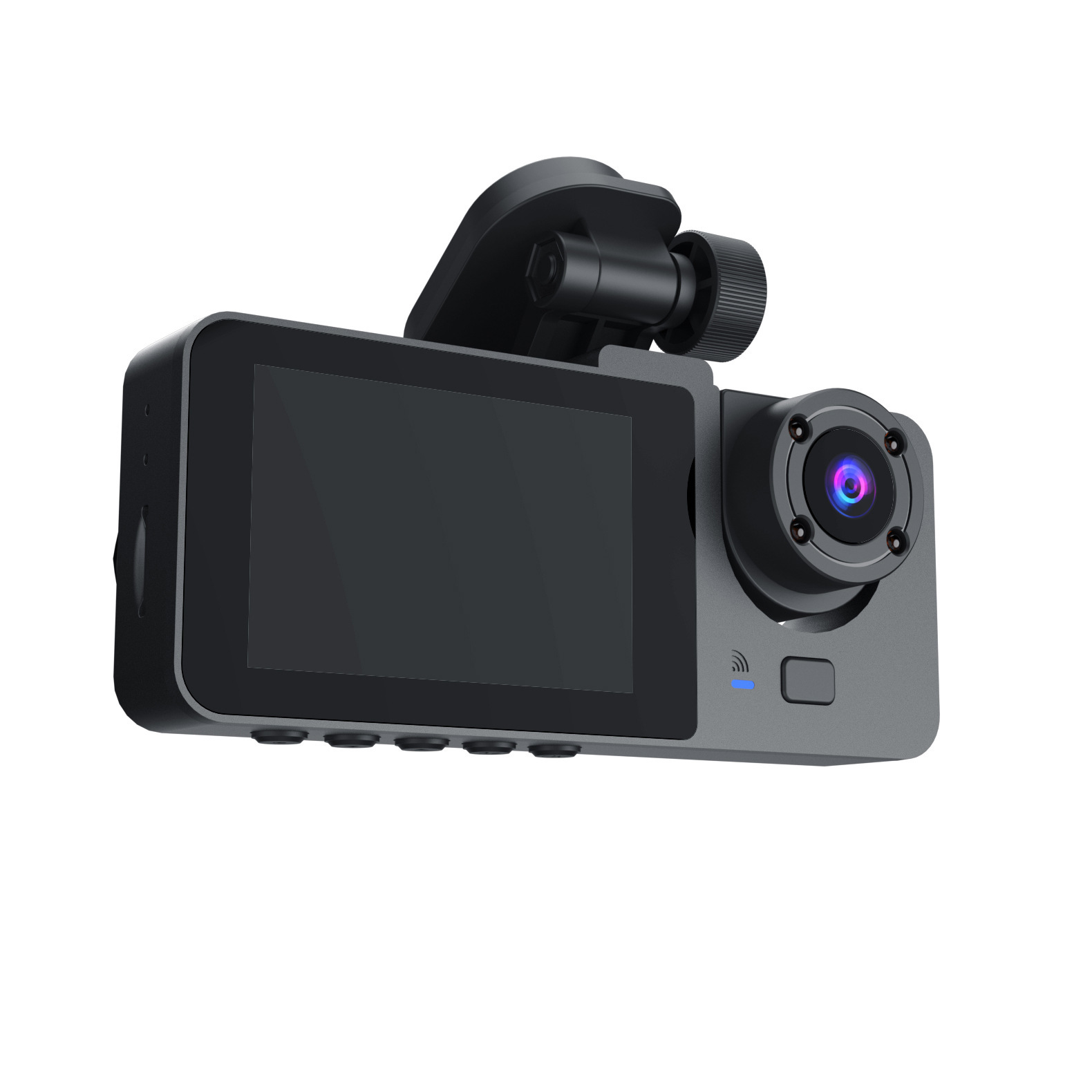 Three-Lens Dash Cam with Simultaneous Display of Front and Rear Footage, High-Definition Night Vision, Wifi, and Mobile Phone Connectivity