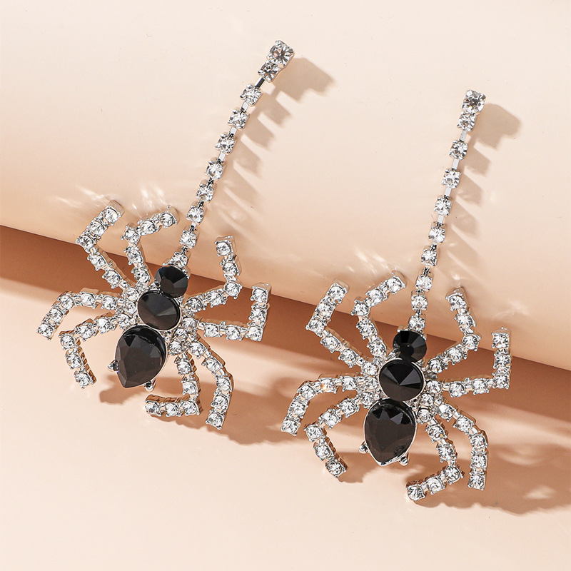 Gothic Spider Metal Inlay Rhinestones Women's Drop Earrings 1 Pair display picture 1