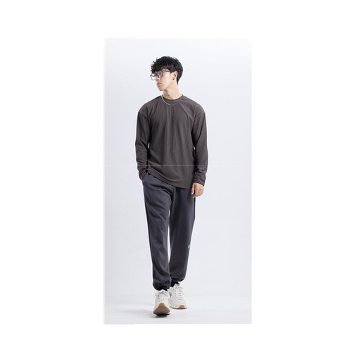 280g Heavyweight Collarless V-Neck Anti-Wrinkle Quick-Dry Long Sleeve Loose Training Fitness Sport T-Shirt for Men