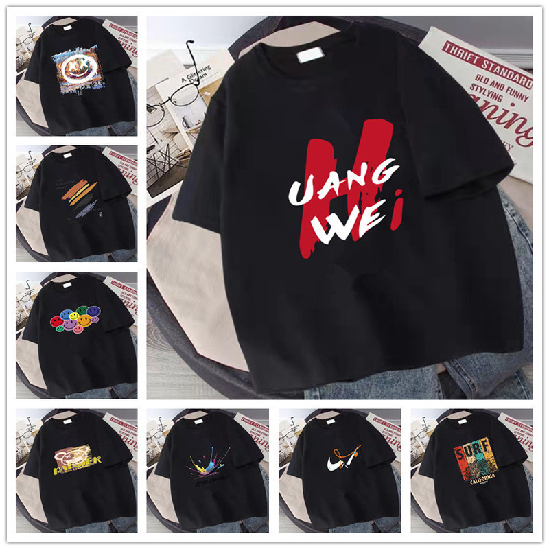 Pure Cotton Black Short-Sleeved T-Shirt for Women, Trendy Hong Kong Style, New Design, Loose Round Neck Sports Base Shirt