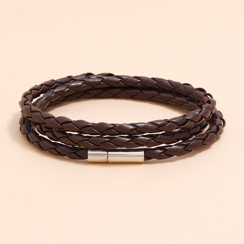 Fashion braided leather multi-loop bracelet wholesale