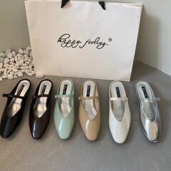 happyfeeling平底法式銀色女鞋子2023夏季外穿沙灘涼拖鞋包頭半拖