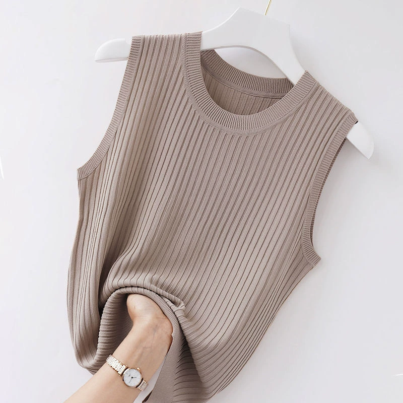 White knitted tank top, thin T-shirt sleevless, plus size, fitted