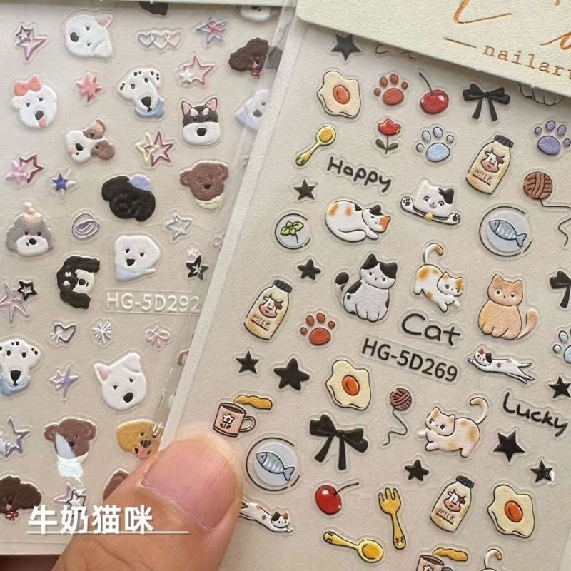 Three-Dimensional Nail Art Stickers Ins Heart Cute Dog Cute Cat Pattern Nail DIY Japanese Style Cartoon 3D Whitening Three-Dimensional Nail Art Stickers Ins Heart Cute Dog Cute Cat Pattern Nail DIY Japanese Style Cartoon 3D Whitening