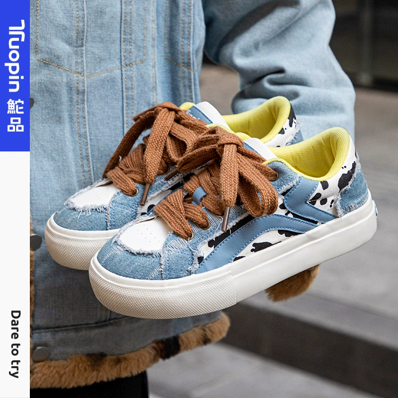 Ретро коровья обувь ниша оригинальные летние повседневные универсальные белые туфли женские джинсовые синие кроссовки TP1137W