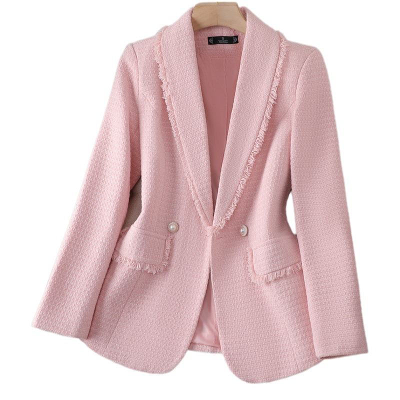 Chaqueta de Traje de Tweed para Mujer de Poliéster Ajustado