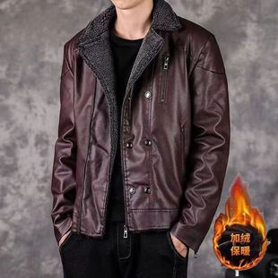 Men's Leather Jacket Autumn and Winter New Fashion Trendy Thickened Pu Leather Stylish Biker Lapel Double-Breasted Leather Jacket