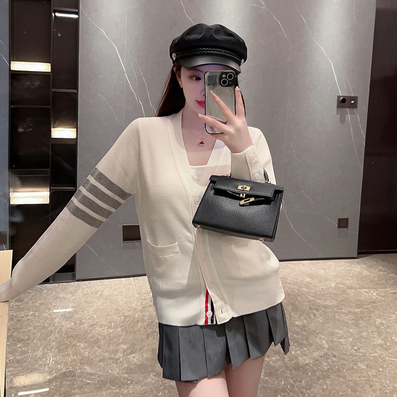 Tb Trendy Brand Basic 2025 Early Spring New Wool Cashmere Tb Classic Four-Bar Cardigan Sweater for Men and Women, Loose