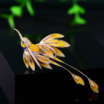 New Classy Enamel Bird Brooch, Niche Design, Exquisite Micro-Inlaid Zirconium Corsage, Fashionable and Versatile Accessory Brooch (Yaxa sancaqları) - yellow-xr14494