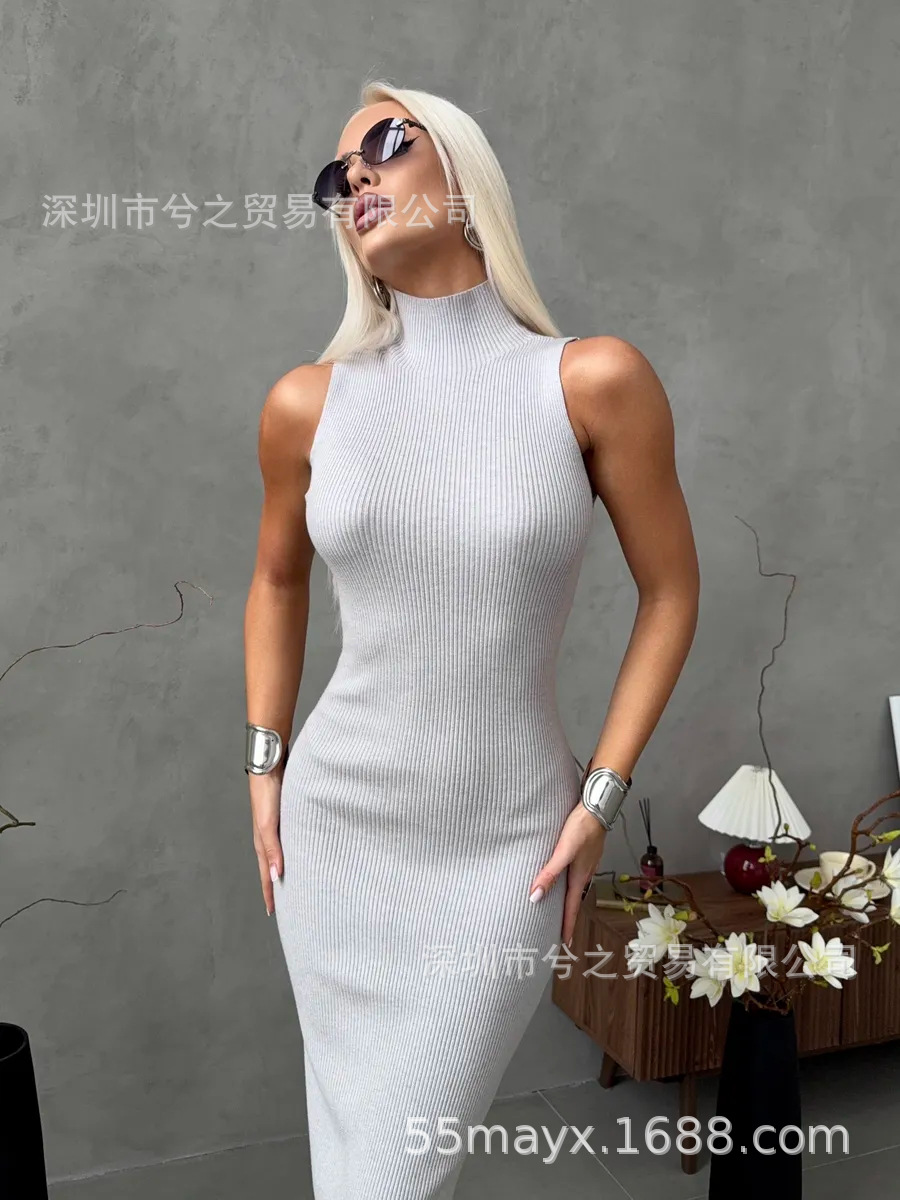 Платье ロング リブ ノースリーブ ドレス ニット ロングスカート