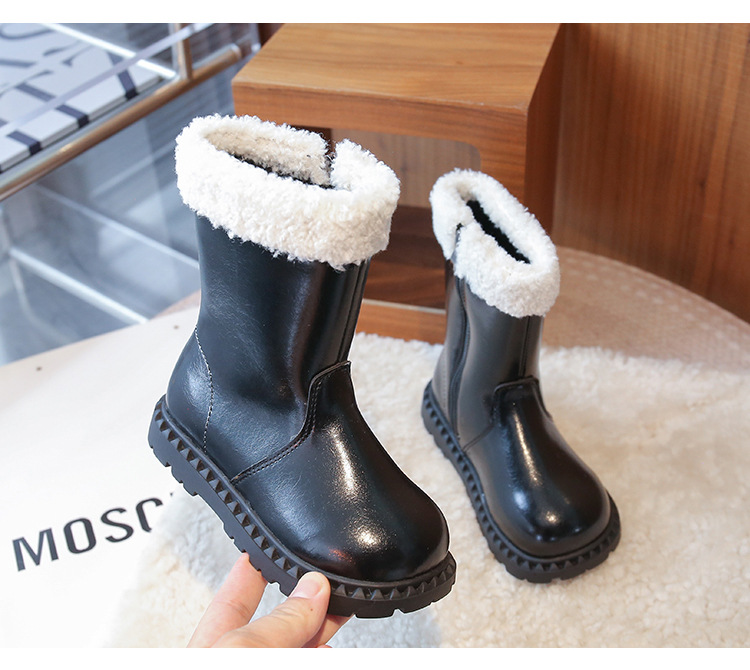 Girls' Children's Martin 2025 Autumn New Fleece-Lined Cotton Shoes Winter Baby Warm Snow Mid-High Boots_voghion.com