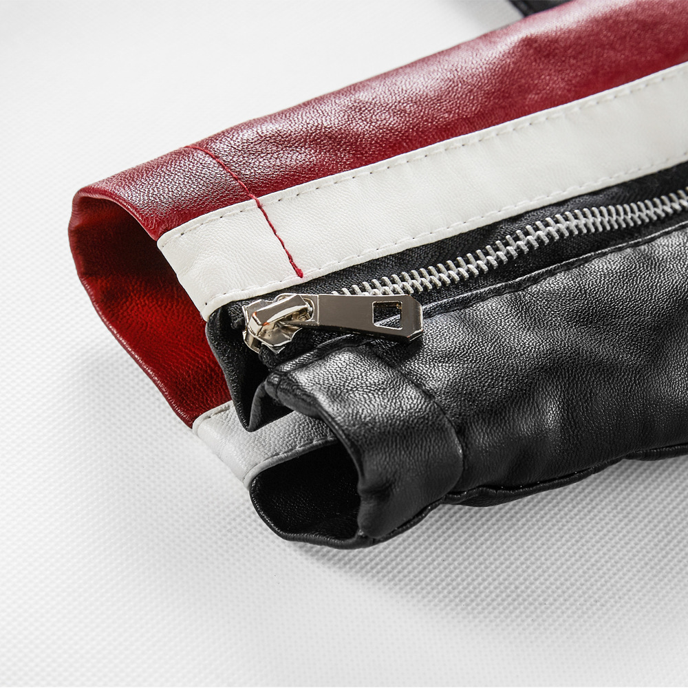 Costum de motocicletă pentru bărbați, din catifea, pentru tineri europeni, cu blocare de culoare, 2024, jachetă de piele nouă și la modă, mărime plus_voghion.com