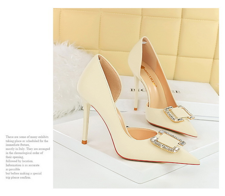 Slim side hollowed-out high heels for women slim heels super high heels rhinestone buckle single shoes_voghion.com