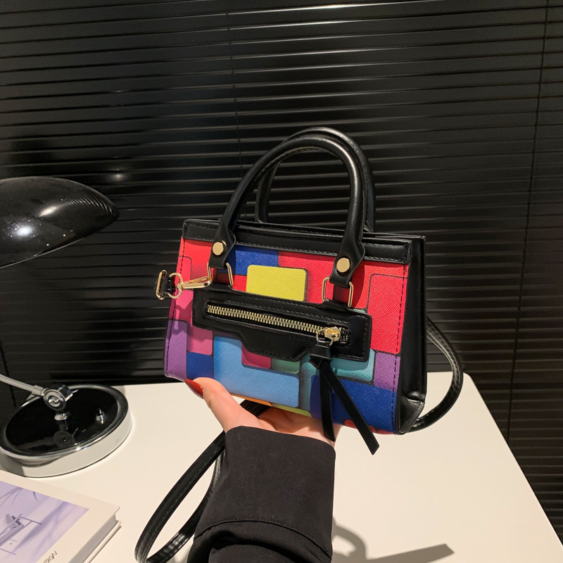 2024 verano nuevo color contrastante empalme de moda simple bolso de hombro casual bolso de mujer