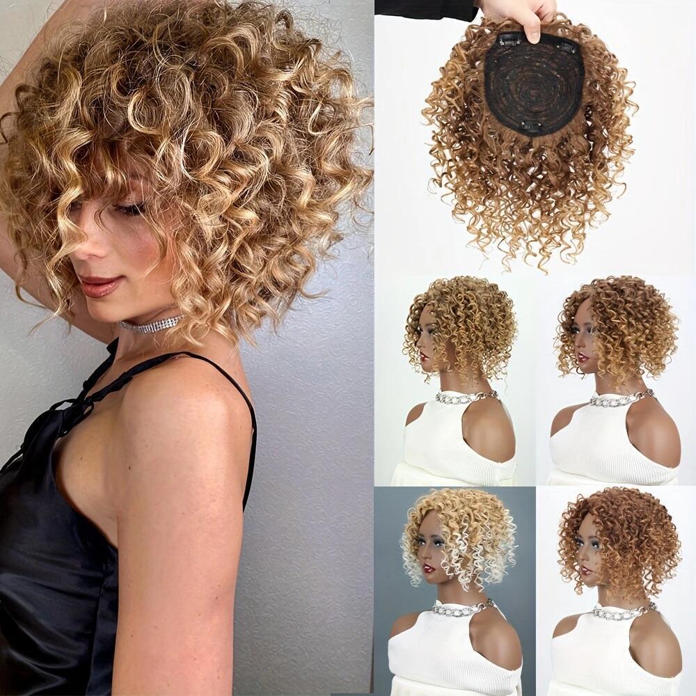 Peruca de dama europea y americana, cabello rizado africano, pelusa de fibra sintética de alta temperatura