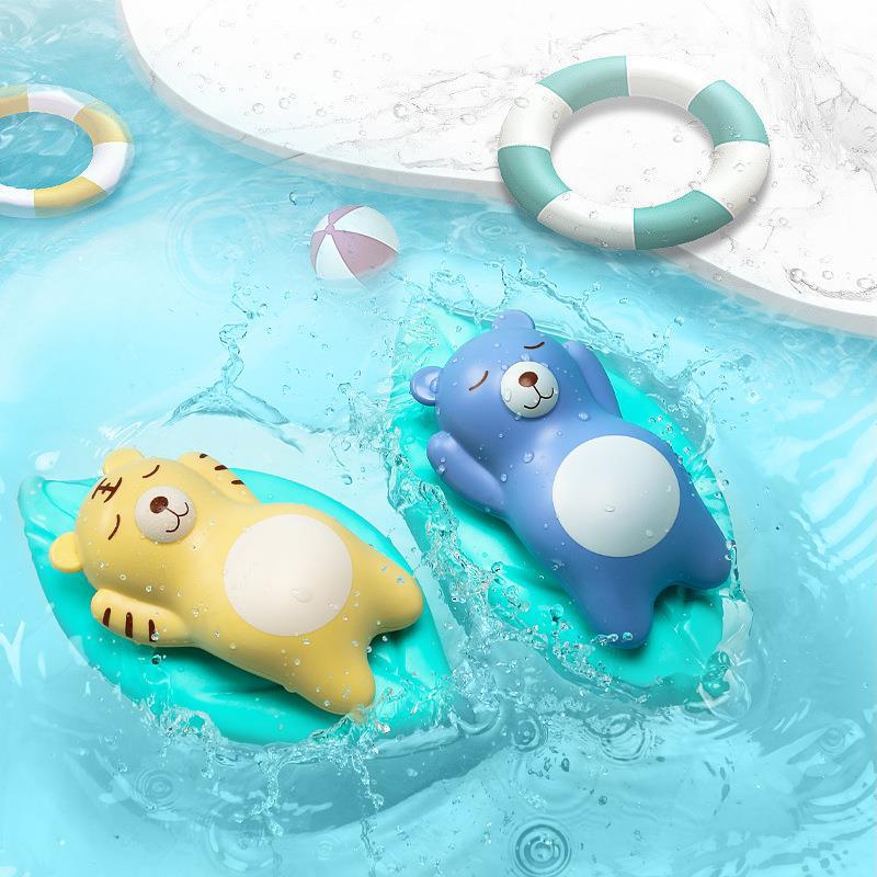 寶寶浴室洗澡戲水玩具上鏈遊水熊老虎嬰兒沐浴水上戲水玩具公仔