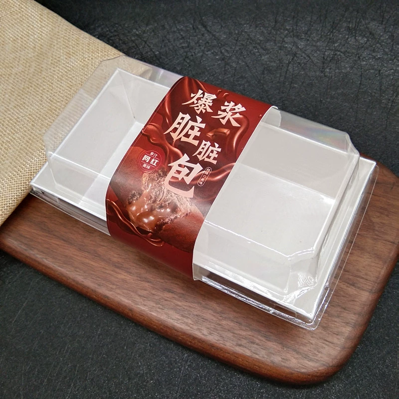 Модная упаковка для выпечки: прозрачная прямоугольная коробка с наклейкой, утолщенная, для тортов и пирожных, бумажная или пластиковая, длинная коробка.