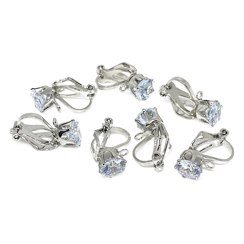 Non-Pierced Triangle Ear Clips with Zircon Inlay, 6mm, Elegant DIY Handmade Earrings, Self-Made Materials, Spring Style, Light Luxury