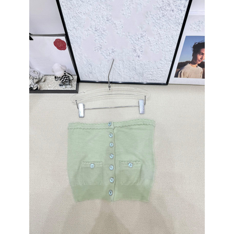 25年夏季新款香家重工飞鸟纽扣花边针织单排扣抹胸修身显瘦百搭女|undefined